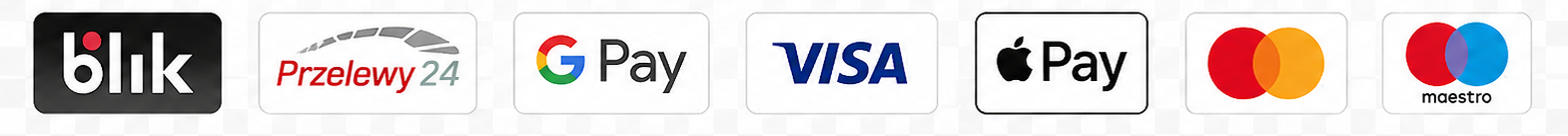 BLIK, Przelewy24, Google Pay, Visa, Apple Pay, Mastercard, Maestro
