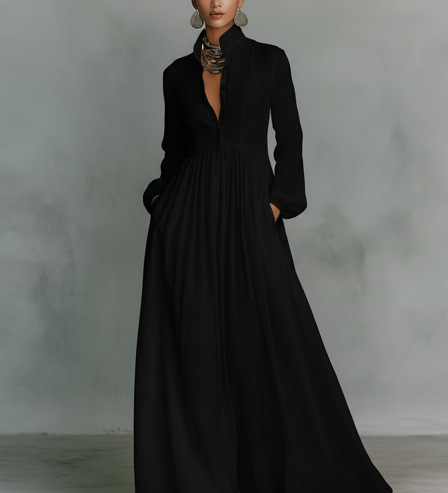 Antonina – Elegancka Sukienka Maxi z Plisowanym Dołem