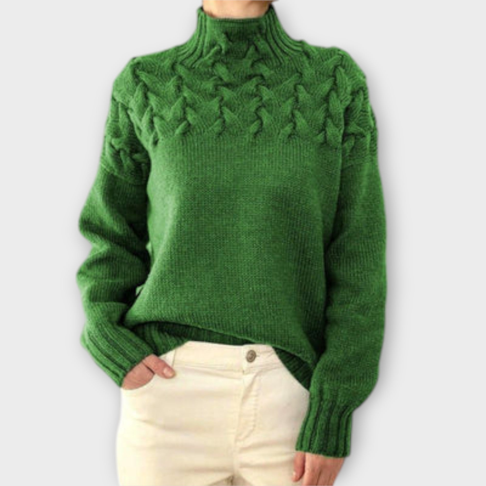 Eva – Damski sweter z warkoczowym splotem