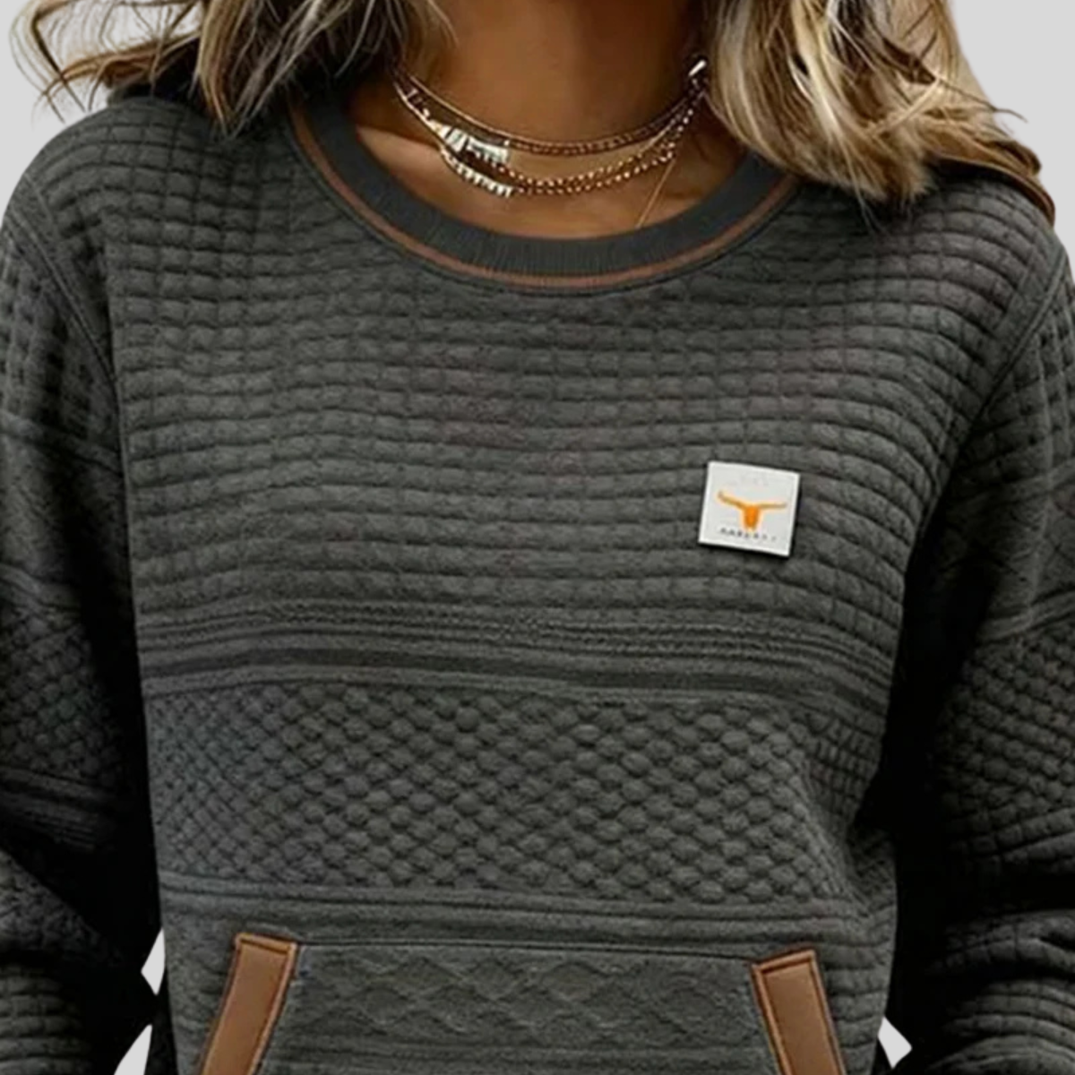 Mies - Strukturalny sweatshirt w kolorze blokowym z okrągłym dekoltem