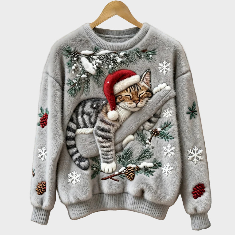Olivia - Świąteczny kotek sweter z pluszu