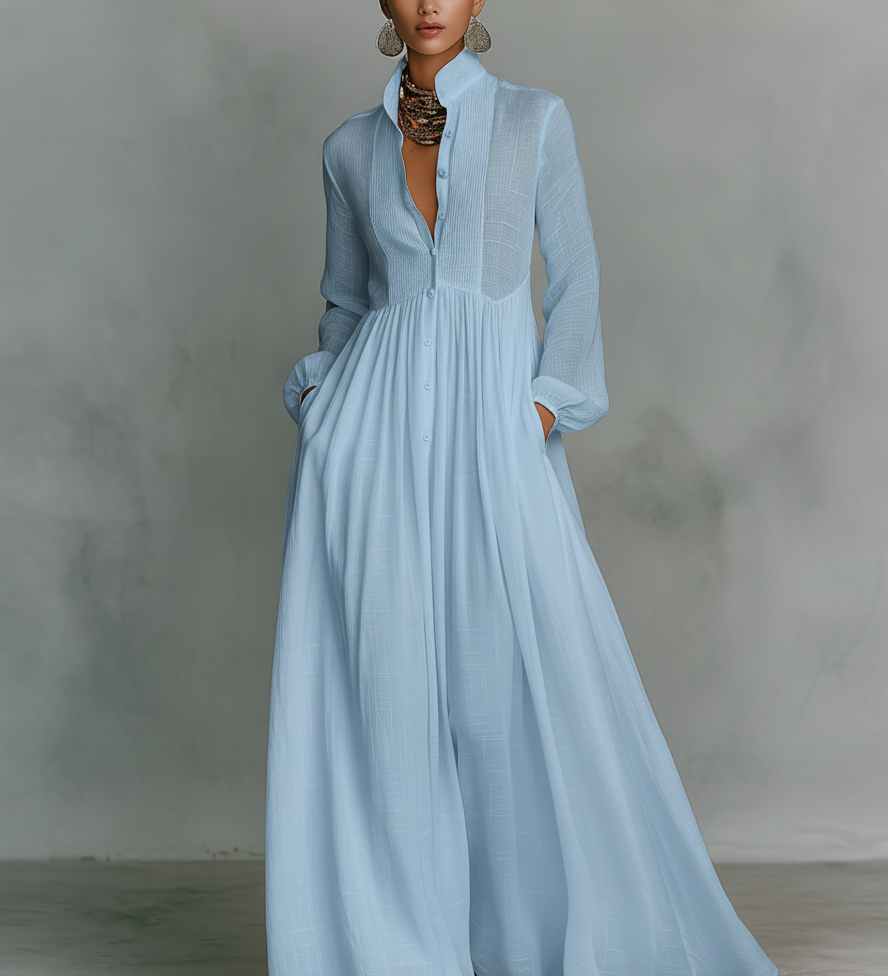 Antonina – Elegancka Sukienka Maxi z Plisowanym Dołem