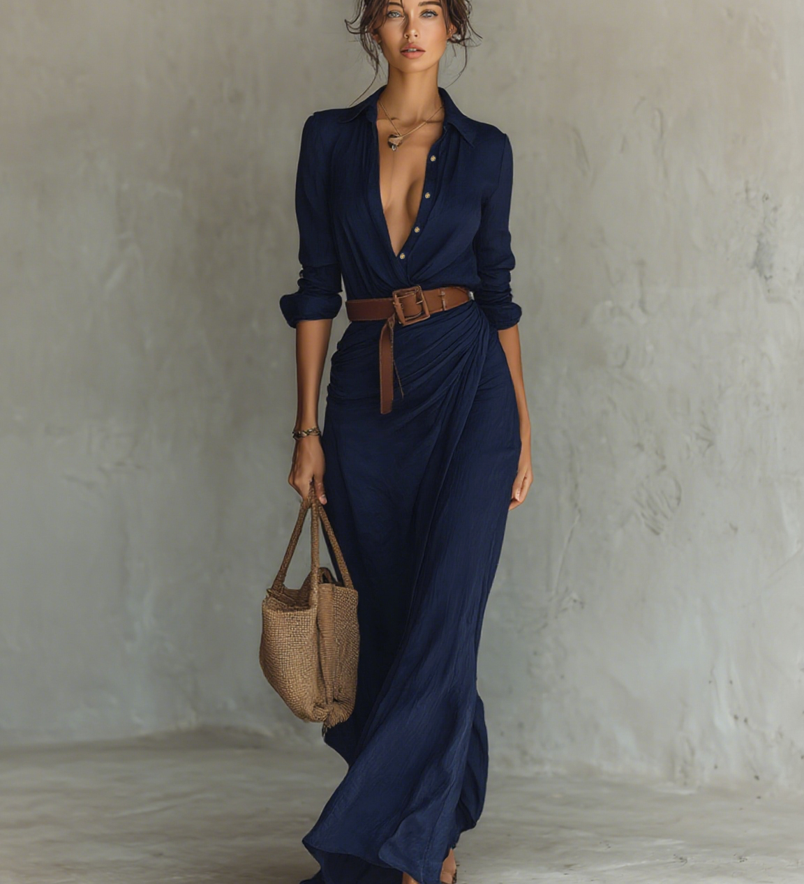 Karolina – Sukienka Maxi w Stylu Koszulowym