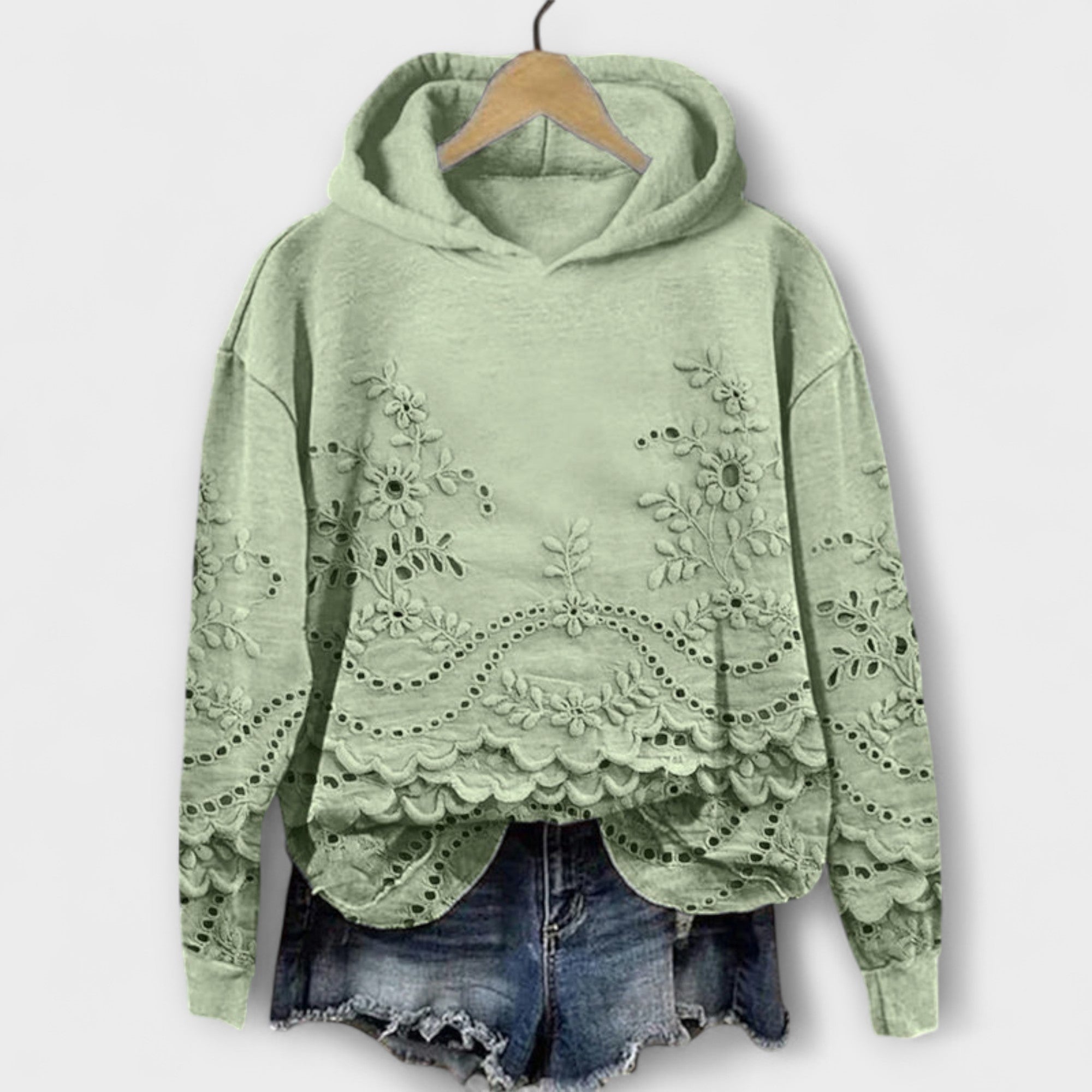 Grace – Vintage’owa bluza z kapturem z kwiatowym haftem