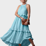 Katia - Sukienka Maxi z Halterem i Falbanami