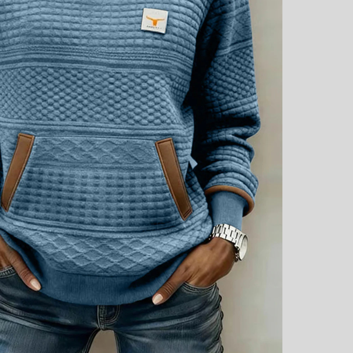 Mies - Strukturalny sweatshirt w kolorze blokowym z okrągłym dekoltem