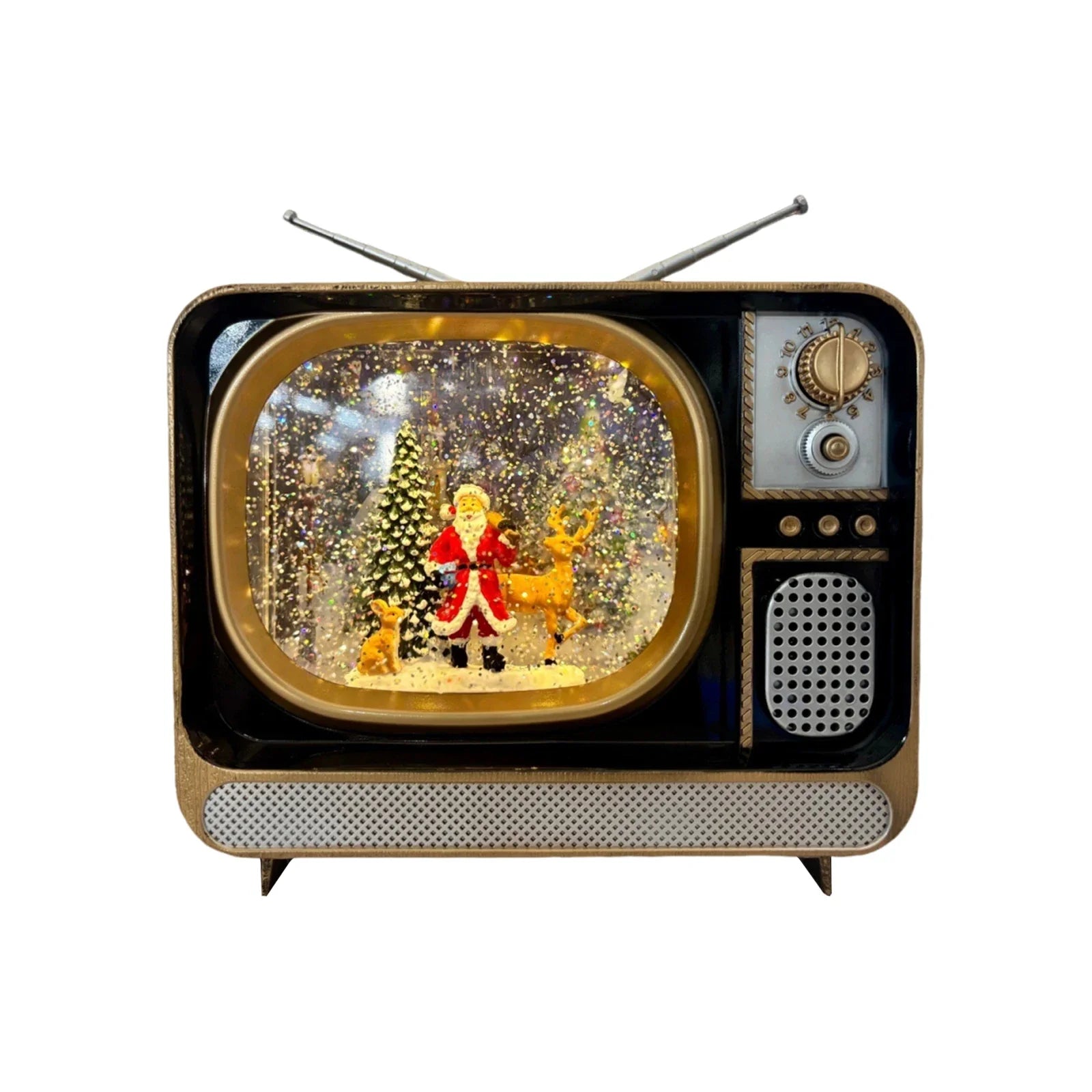 Christmas Decorations Luminous With Music Snow Tv Ornaments Glittering Christmas Music Box Tv For Christmas Gifts Cafe Party