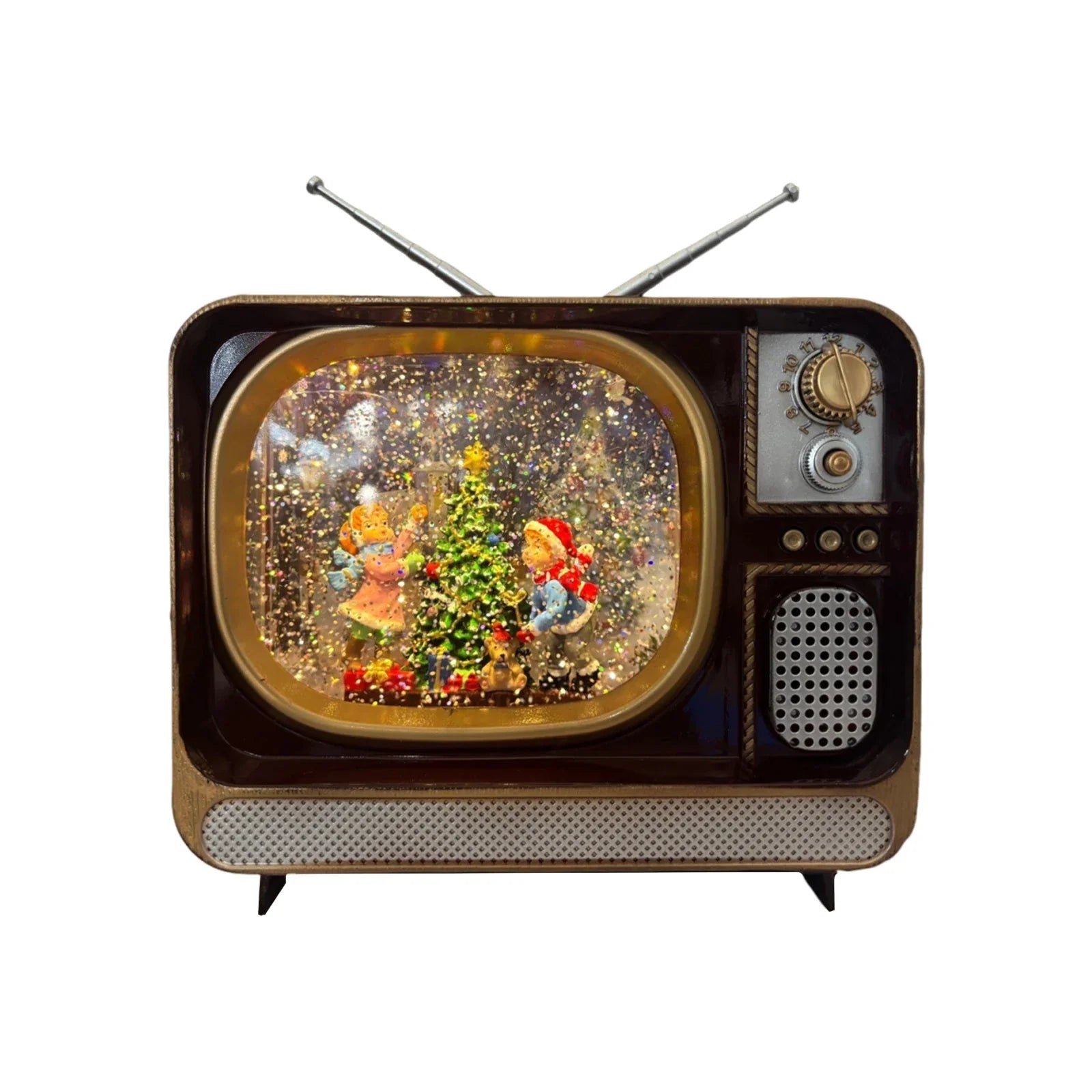 Christmas Decorations Luminous With Music Snow Tv Ornaments Glittering Christmas Music Box Tv For Christmas Gifts Cafe Party