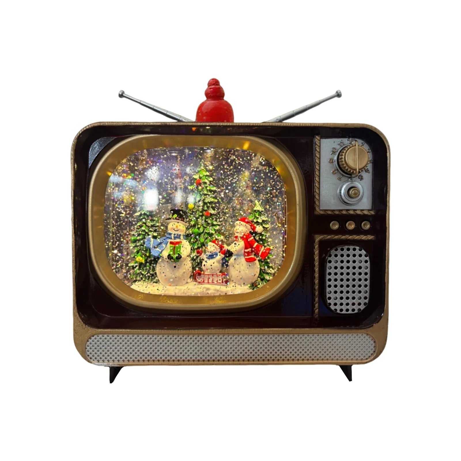 Christmas Decorations Luminous With Music Snow Tv Ornaments Glittering Christmas Music Box Tv For Christmas Gifts Cafe Party
