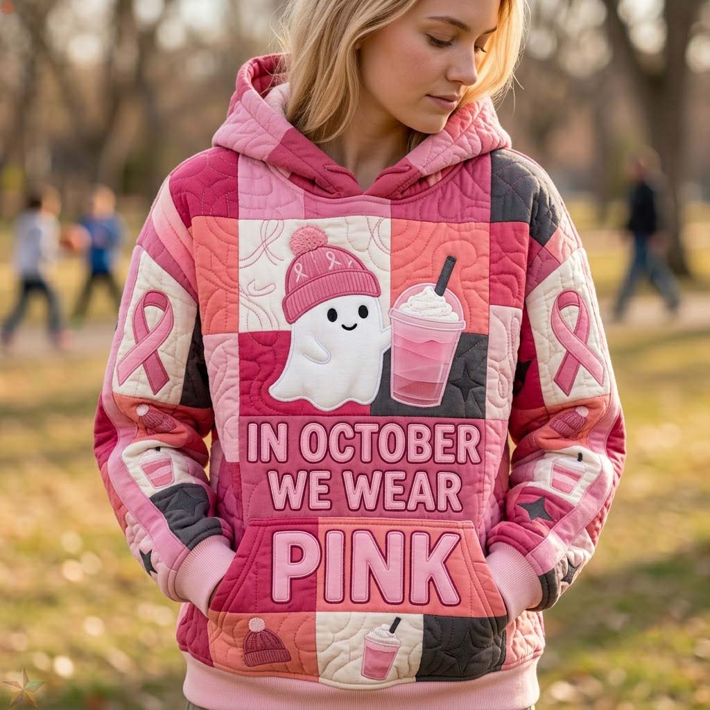 Różowa Wstążka Październikowy Hoodie z Duchem