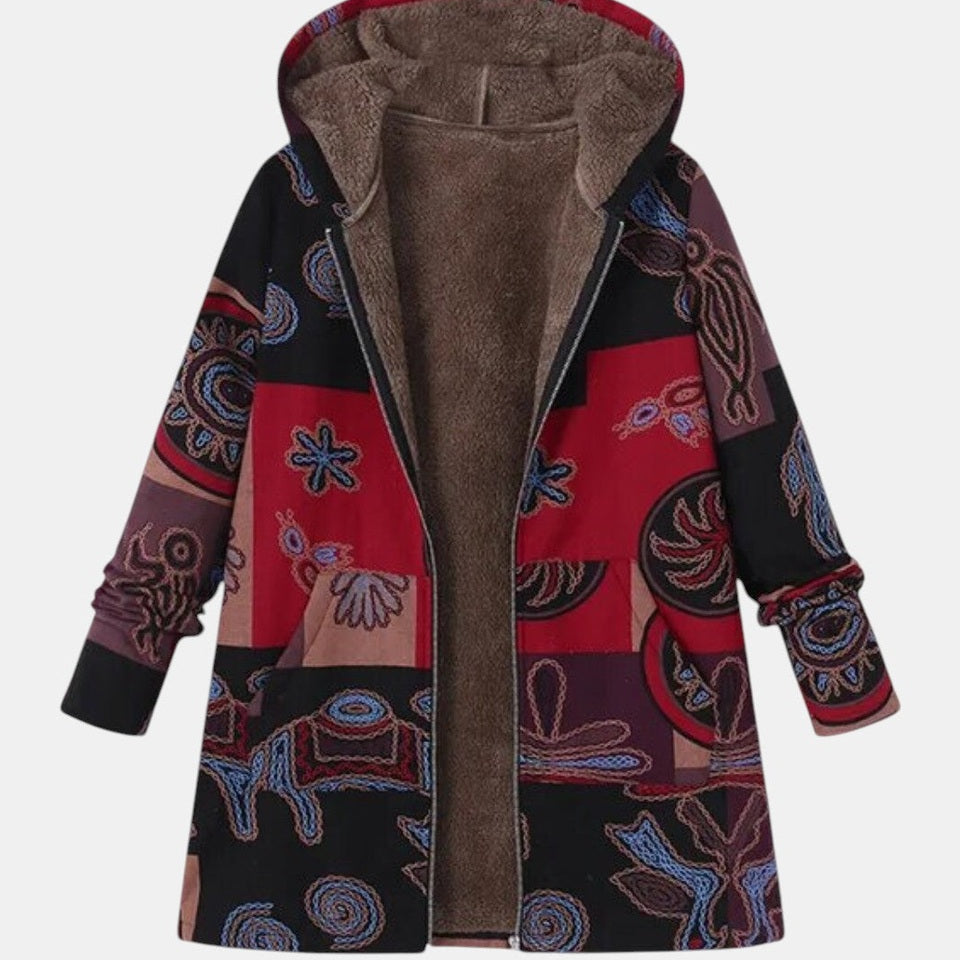 Marina - Boho Abstrakcyjny Patchworkowy Hoodie Płaszcz