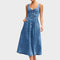 Aneta – Klasyczne bezramionowe dżinsowe sukienki z guzikami z przodu