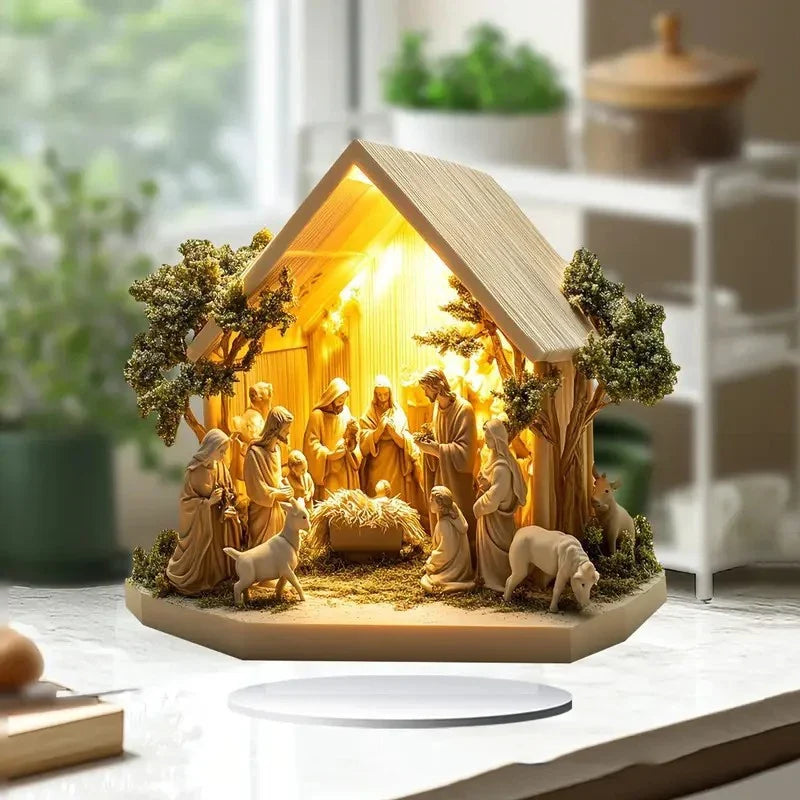 Decoration Christmas Nativity Centerpiece 2026 2D Acrylic Jesus Birth Scene Table Decor Religious Home Office Christmas Ornament