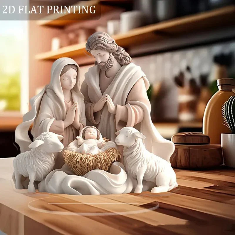 Decoration Christmas Nativity Centerpiece 2026 2D Acrylic Jesus Birth Scene Table Decor Religious Home Office Christmas Ornament