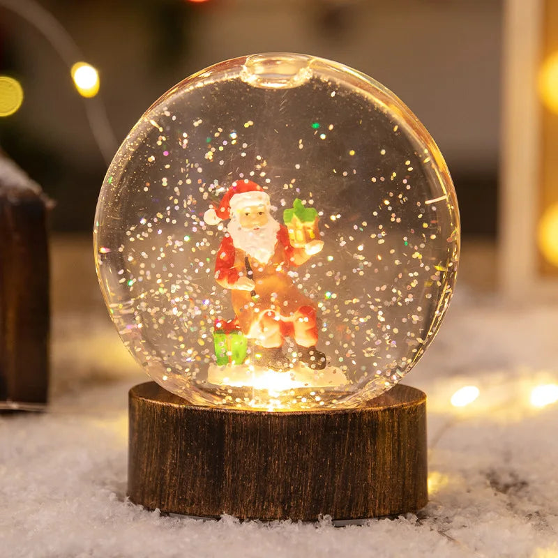 Christmas Crystal Ball Old Man Snowman Small Night Light Crystal Ball Snowfall Birthday Gift Christmas