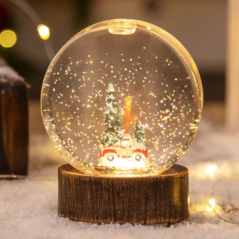 Christmas Crystal Ball Old Man Snowman Small Night Light Crystal Ball Snowfall Birthday Gift Christmas