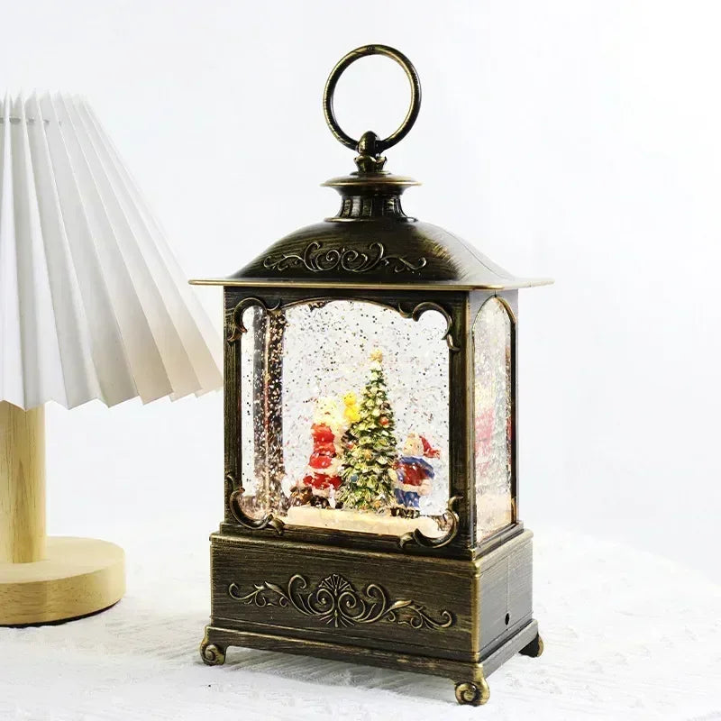 Weihnachten Schneekugel Laterne Spieluhr Wirbelnder Glitzer mit Lichtdekorationen Weihnachtsmann Spieluhr Ornamente Kinder Geschenkspielzeug