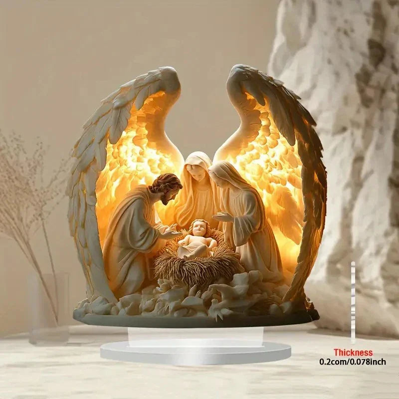 Decoration Christmas Nativity Centerpiece 2026 2D Acrylic Jesus Birth Scene Table Decor Religious Home Office Christmas Ornament
