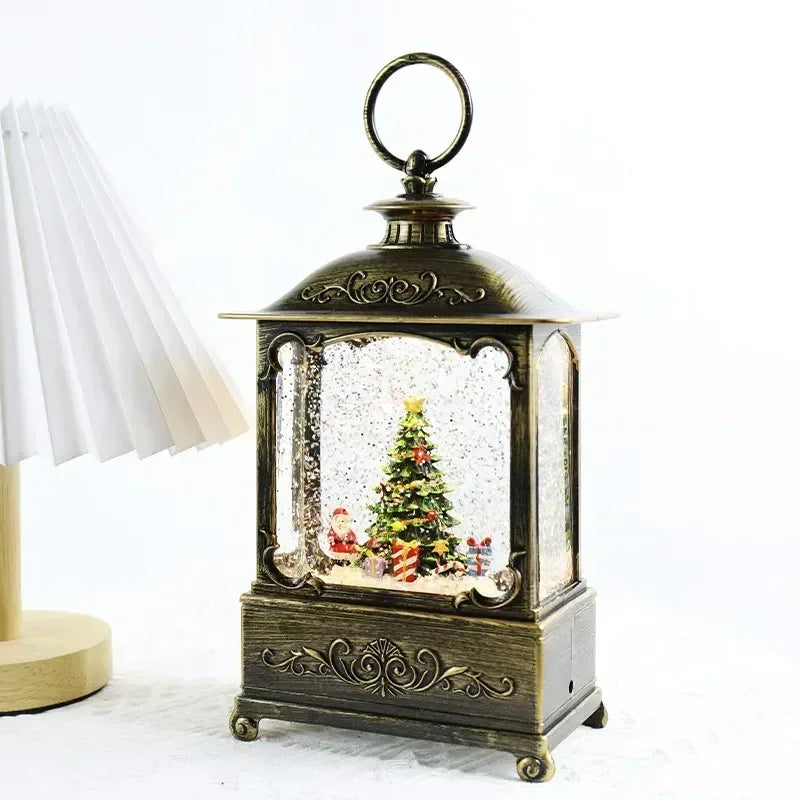 Weihnachten Schneekugel Laterne Spieluhr Wirbelnder Glitzer mit Lichtdekorationen Weihnachtsmann Spieluhr Ornamente Kinder Geschenkspielzeug