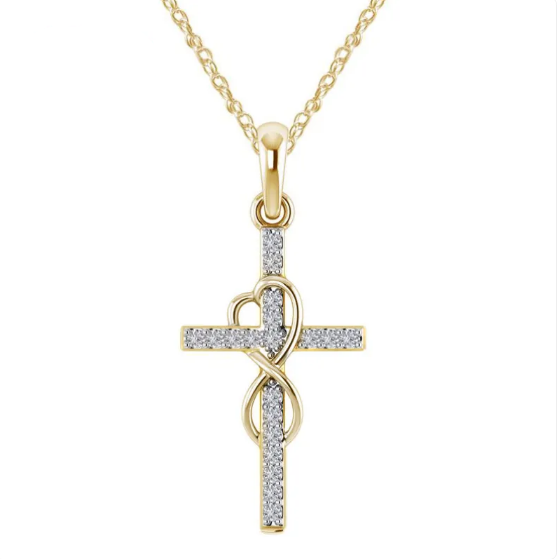 Cross-Shaped Pendant Necklace in Diamond Alloy