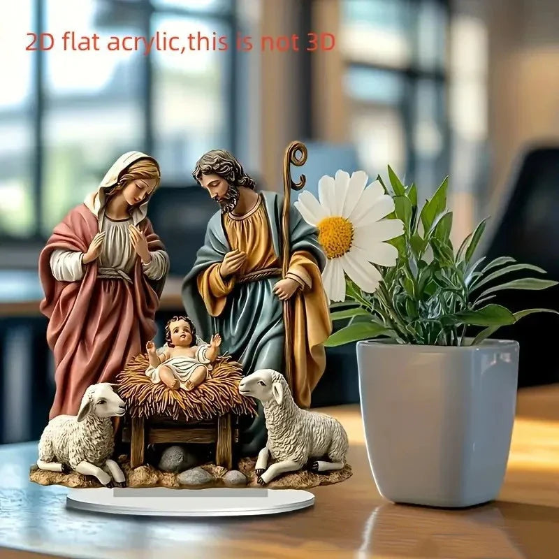 Decoration Christmas Nativity Centerpiece 2026 2D Acrylic Jesus Birth Scene Table Decor Religious Home Office Christmas Ornament