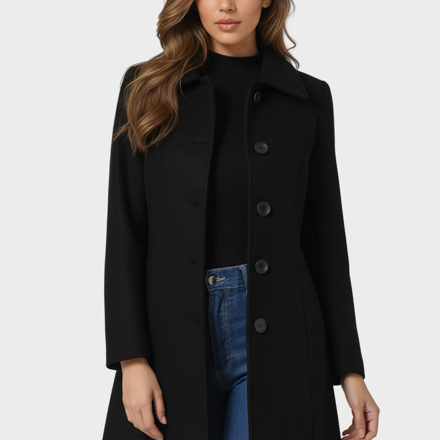 Josephine - Damski zimowy trench coat z jednym guzikiem