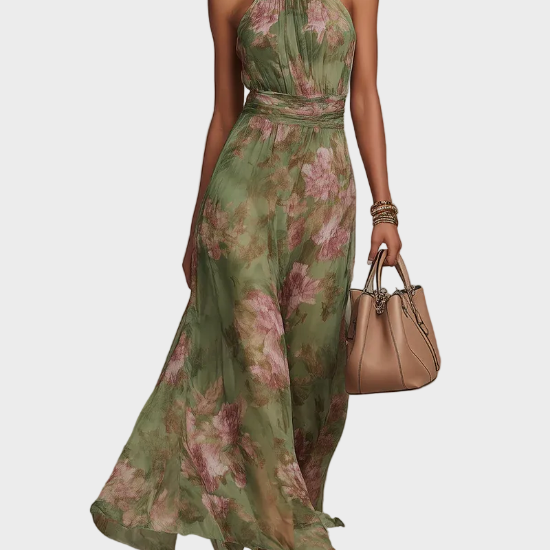 Livia - Elegancka Maxi Sukienka Halter w Kwiaty