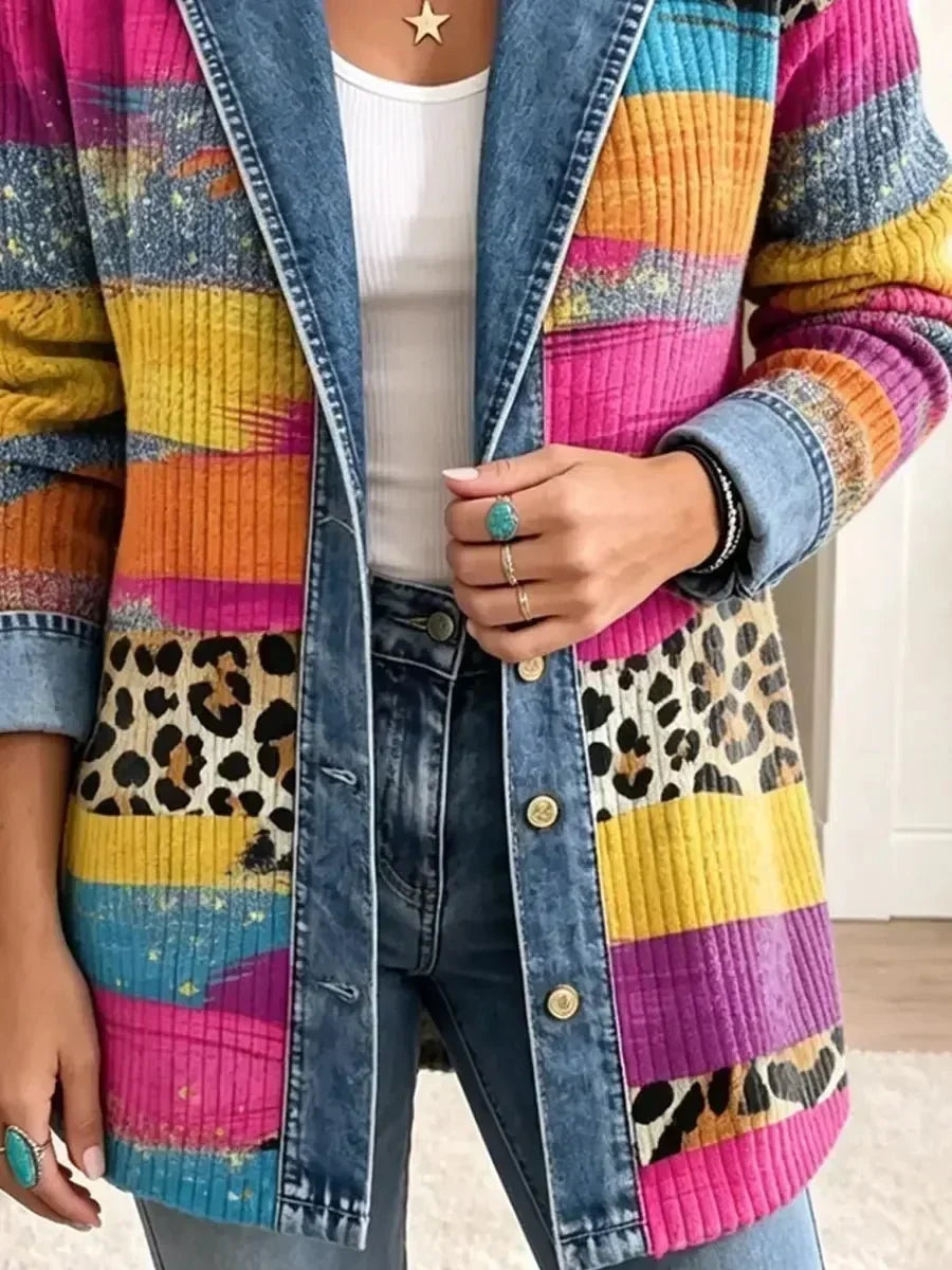 Audrey - Retro Print Spodni Dżinsowych w Panterkę