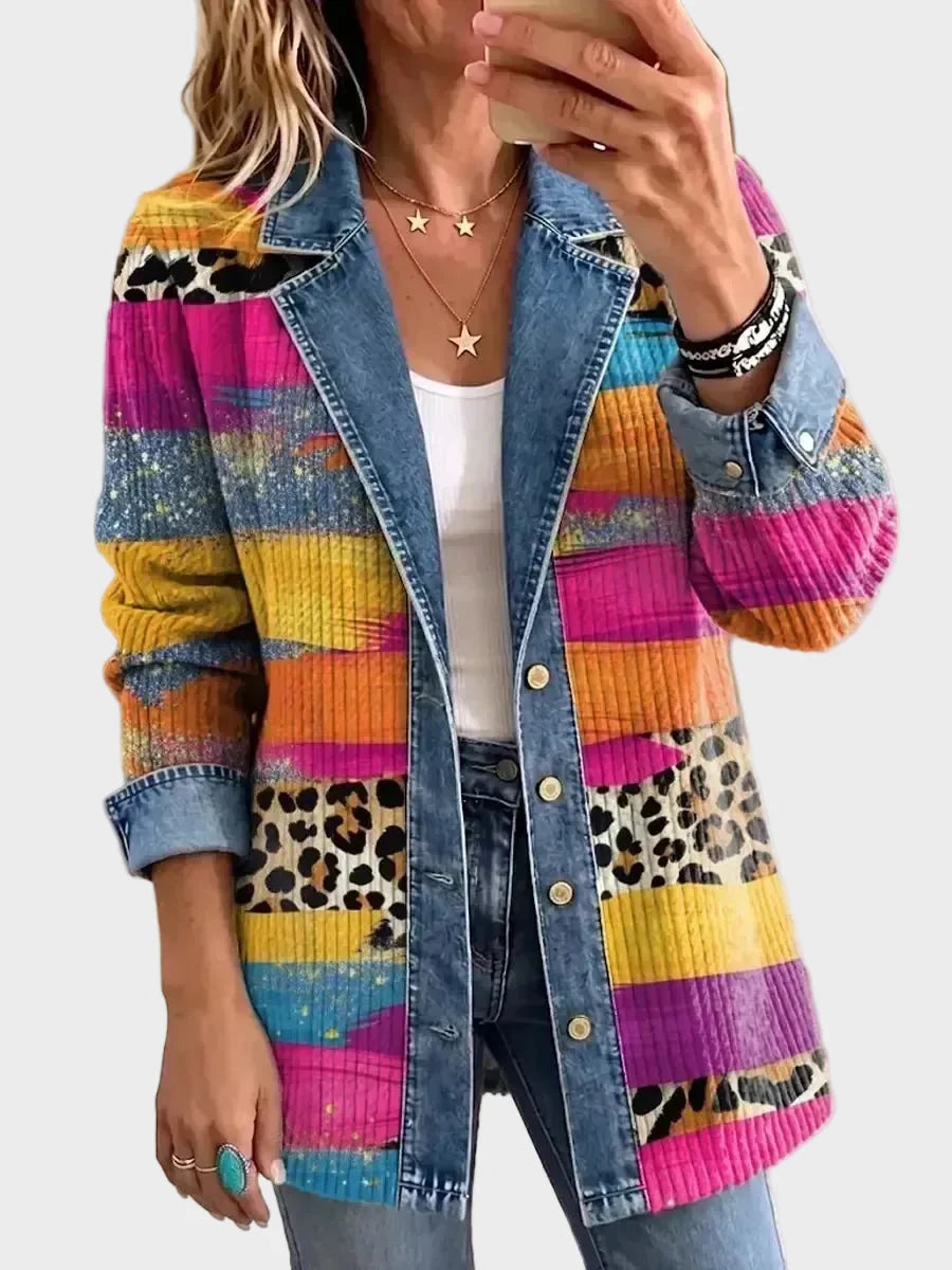 Audrey - Retro Print Spodni Dżinsowych w Panterkę