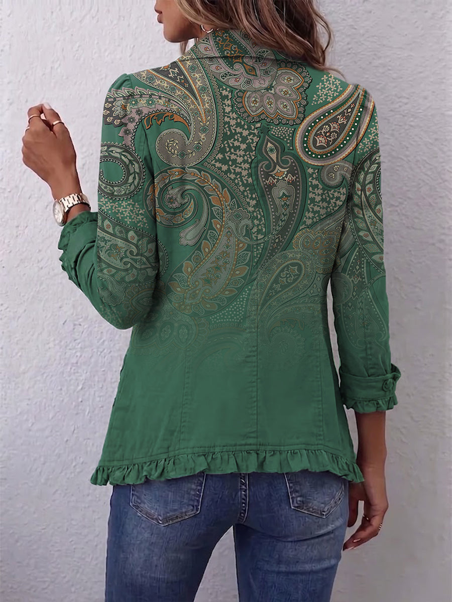Aria | Boho Paisley Print Ruffled Jacket