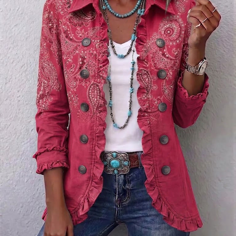 Camila | Vintage Paisley Print Ruffled Jacket