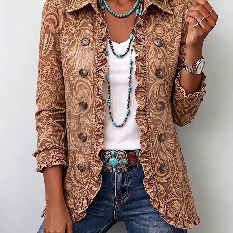 Madison | Vintage Bohemian Kwiatowy Print Ruffled Jacket