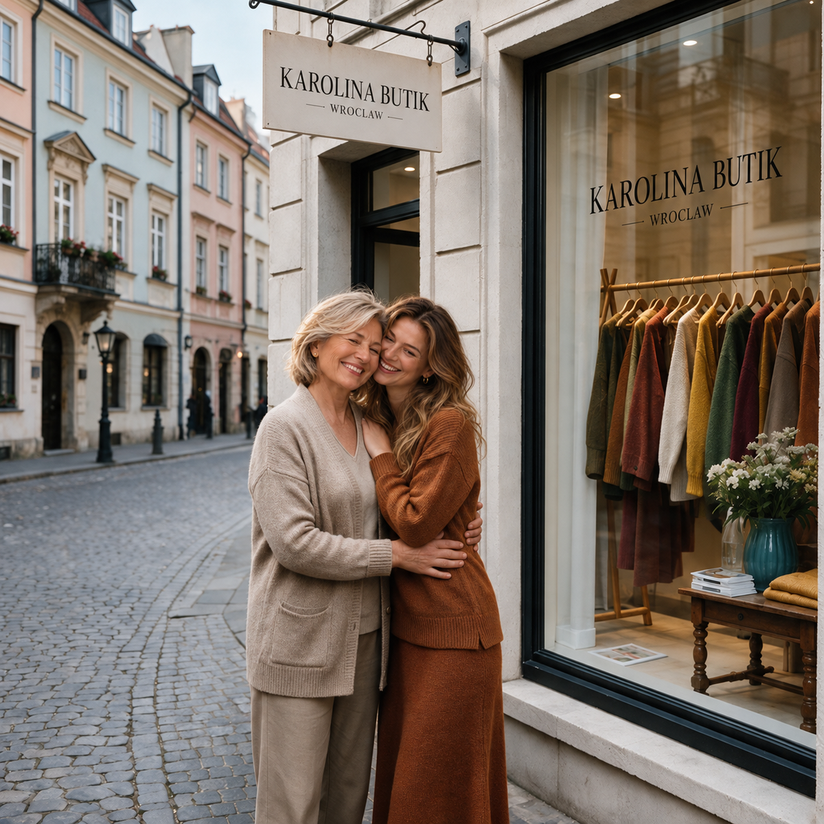 Karolina Butik Wroclaw - fachada da loja, mae e filha